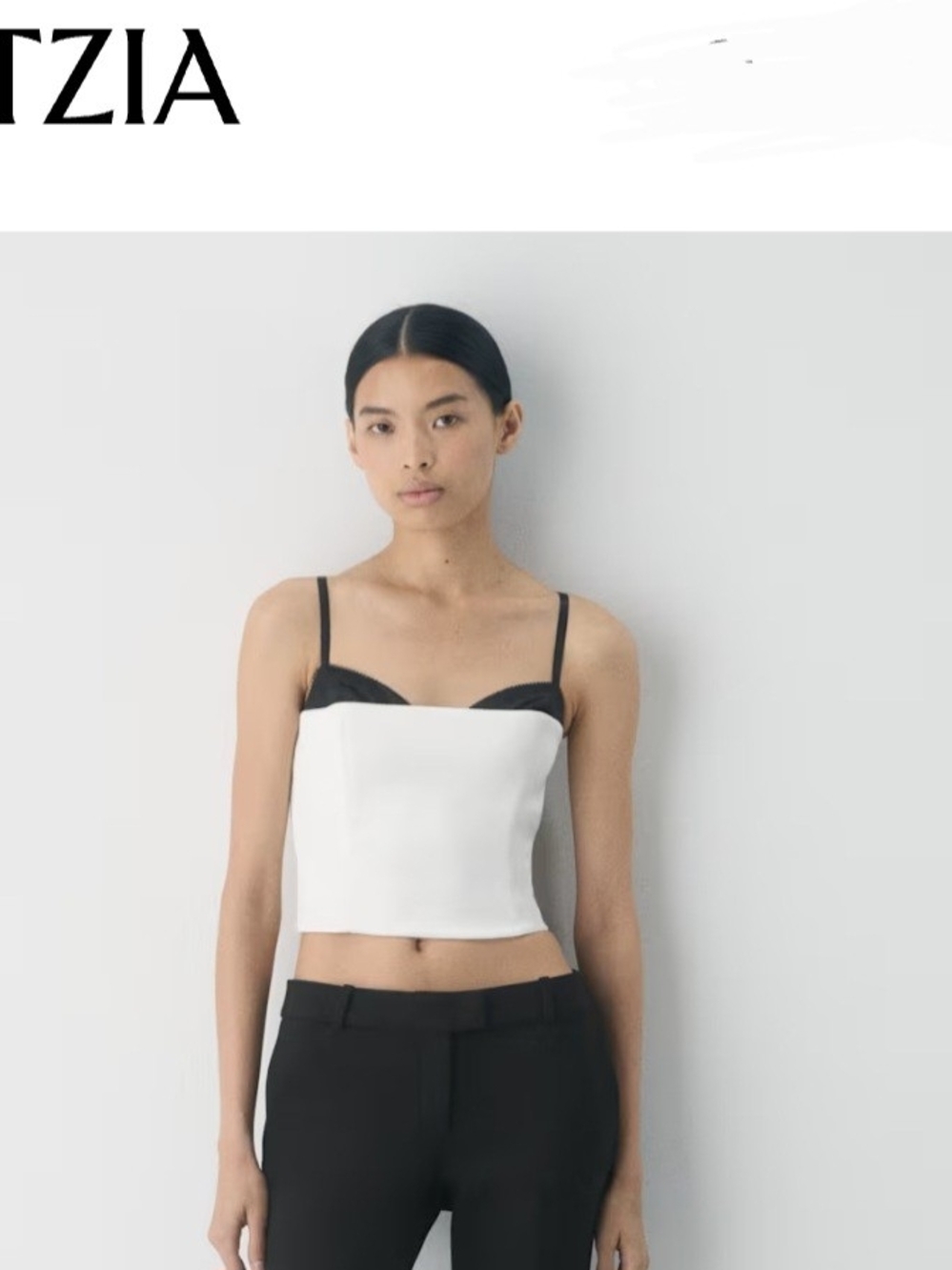 Aritzia Two-Tone Satin Cami Top in Cream and Black - Picture 3 of 6